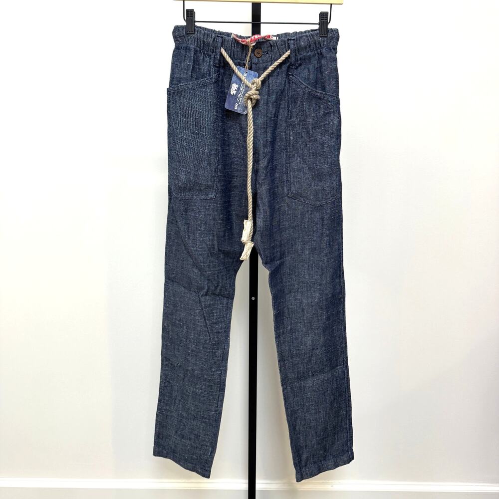 Dr. Collector's P38 Denim Linen Green Cast Rinse Pants Small NEW Relaxed Belted